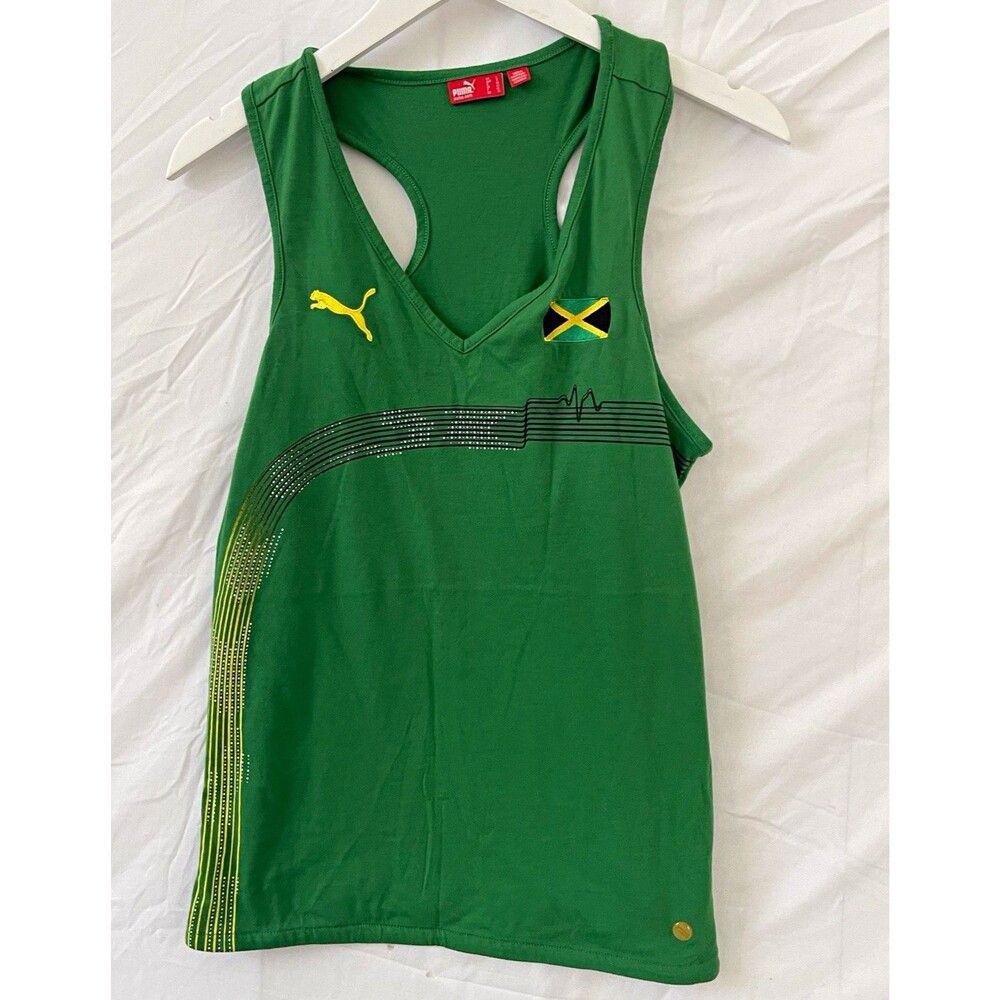 PUMA Jamaica Racerback Tank Top Women's -M-Green V-Neck Athletic Fit